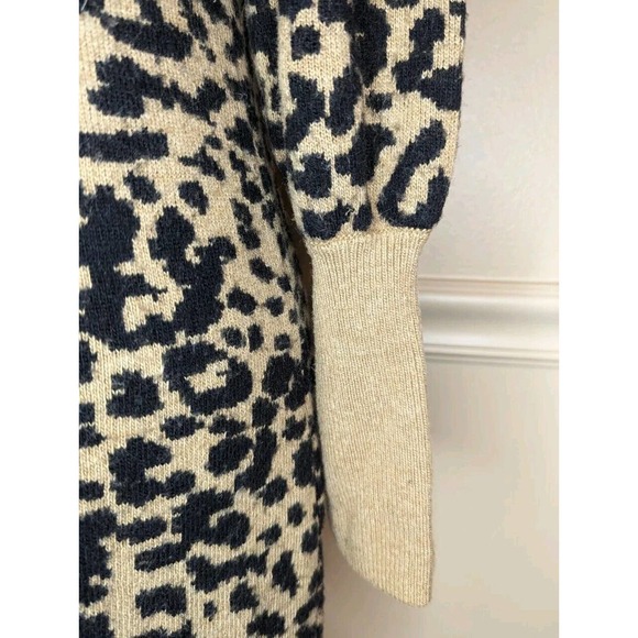 Loft Wool Blend Leopard Animal Print Long Sleeve Sweater Dress Size L - Picture 5 of 10